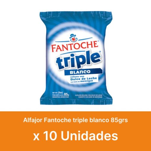 AHORRO 18% Alfajor Fantoche blanco triple 85grs x10u ( $ 550 la unidad )