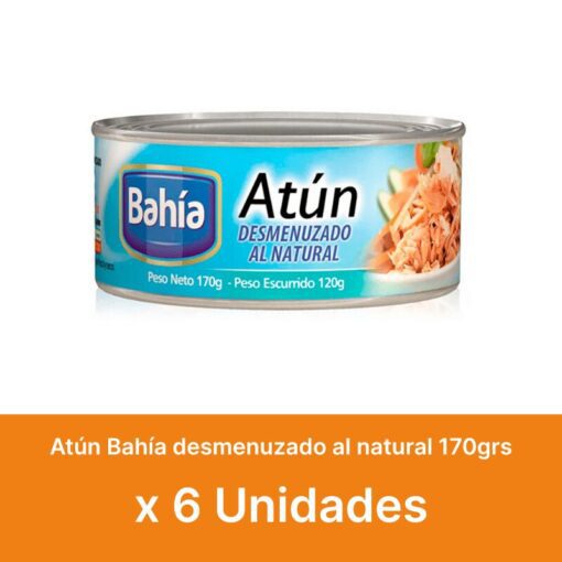 AHORRO 44% Atún desmenuzado al natural BAHÍA 170grs x6u ( $ 1100 la unidad )