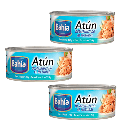 Atún BAHÍA desmenuzado al natural 120grs x3u ( precio x unidad $ 1200 )
