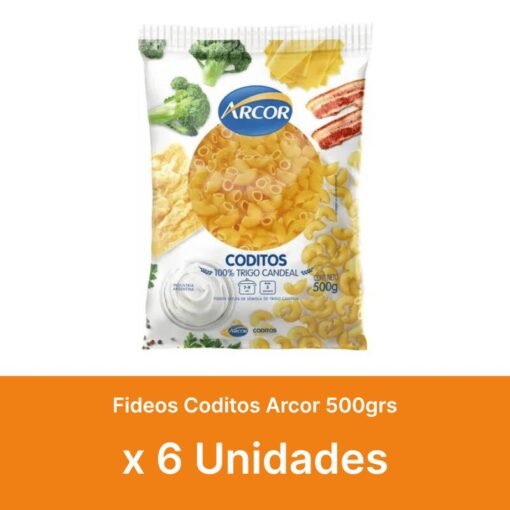 AHORRO 25% Fideos Coditos Arcor 500grs x6u ( $ 1200 la unidad )