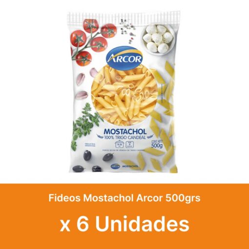AHORRO 25% Fideos Mostachol Arcor 500grs x6u ( $ 1200 la unidad )