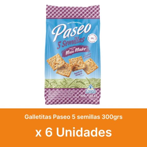 AHORRO 15% Galletitas Paseo 5 Semillas 300grs x6u ( $ 865 la unidad )