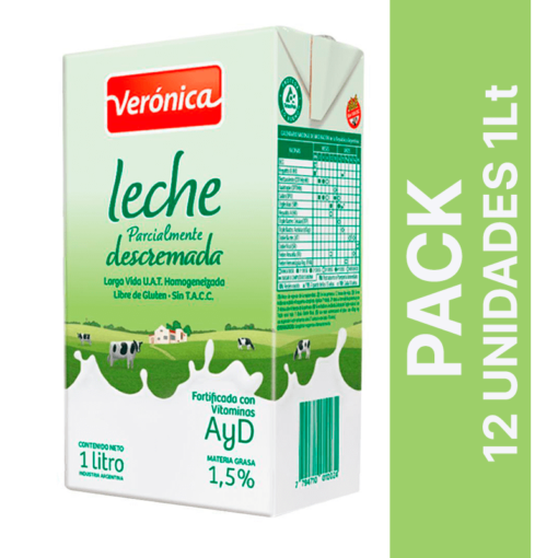 Leche descremada Verónica PACK x 12u 1L