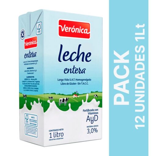 Leche entera larga Vida Verónica PACK x 12u 1L