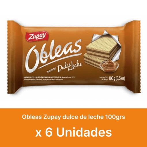 AHORRO 10% Obleas Zupay dulce de leche 100grs ( $ 470 la unidad )