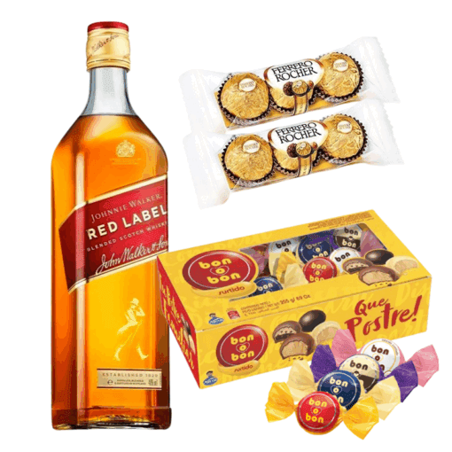 Whisky Johnnie Wlker Red Label 1lt + Bon o Bon surtido + 2 Ferrero Rocher