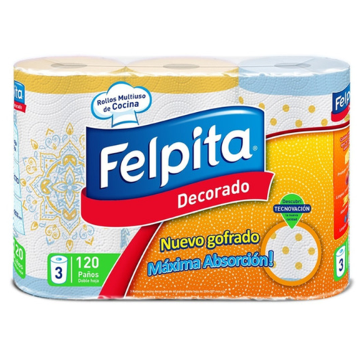 Rollos de Cocina Felpita Decorado 120 Paños x3u