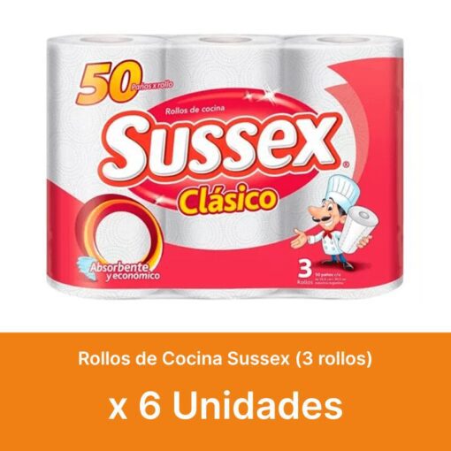 AHORRO 31% Rollos de cocina Sussex Clásico 3x50paños x6u ( $ 1290 la unidad )